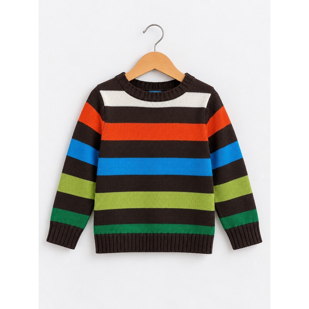 The Childrens Place Boys Multi Color Striped Knit Crewneck Sweater 4T Brown